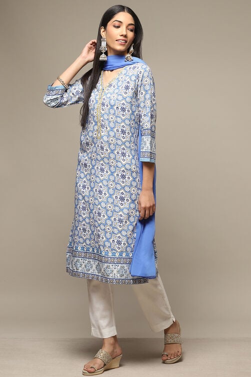 Blue Rayon Straight Kurta Pant Suit Set image number 5