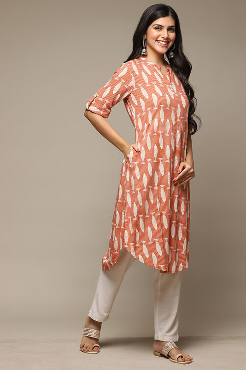 Orange Rayon Straight Printed Kurta image number 4