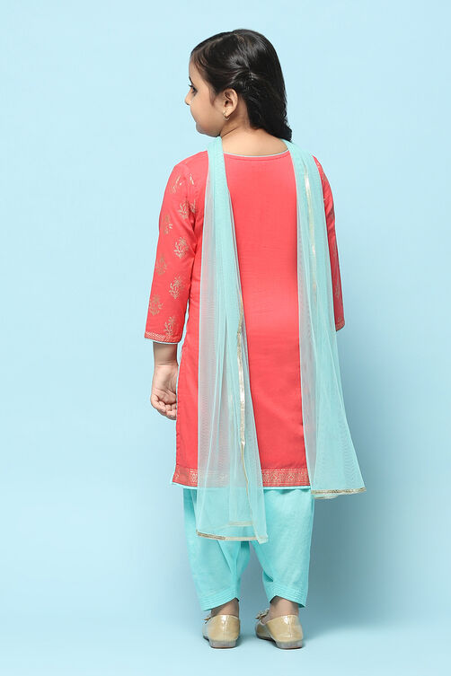 Fuchsia Cotton Straight Printed Kurta Patiyala Salwar Suit Set image number 5