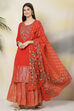 Red Cotton Straight Kurta Skirt Suit Set image number 5