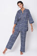 Navy Cotton Two Piece Printed Sleepwear Set image number 1