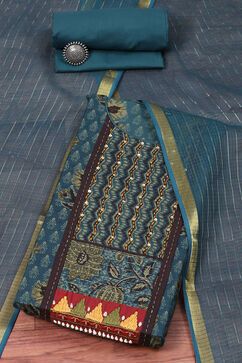 Teal Cotton Hand Embroidered Unstitched Suit Set image number 0