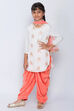Ivory And Coral Straight Kurta Dhoti Salwar Suit Set image number 3
