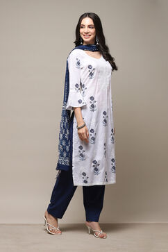 White Cotton Printed Unstitched Suit Set image number 7