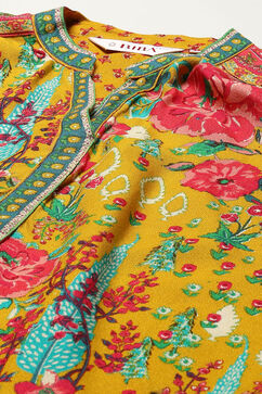 Yellow LIVA Straight Printed Kurta image number 1