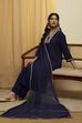 Navy Blue Viscose Rayon Yoke Design Straight Kurta Set