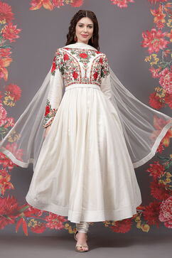 Rohit Bal Ivory Cotton Silk Anarkali Yarndyed Suit Set image number 5