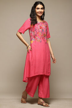 Pink Rayon Asymmetric Kurta Palazzo Suit Set image number 5