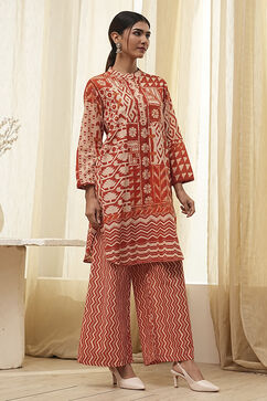 Rust Pure Cotton Printed Kurta Set image number 5