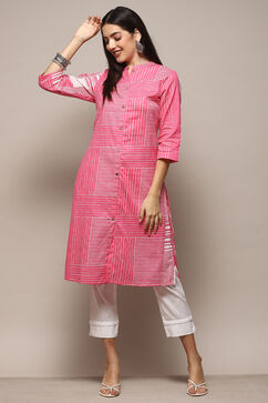 Pink Cotton Flax Narrow Kurta Pant Suit Set image number 0