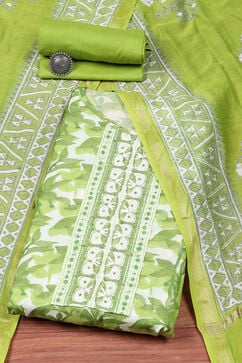 Green Silk Blend Printed Unstitched Suit Set image number 0