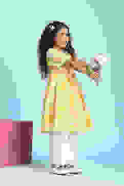 Yellow Cotton Printed Anarkali Suit Set image number 6