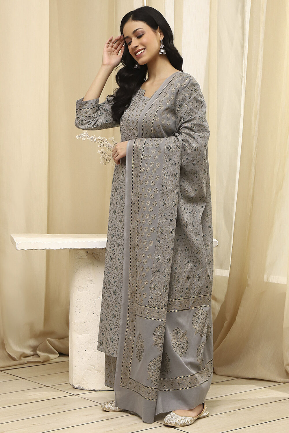 Assorted Cotton Hand Block Print Unstitched Suit Set image number 4