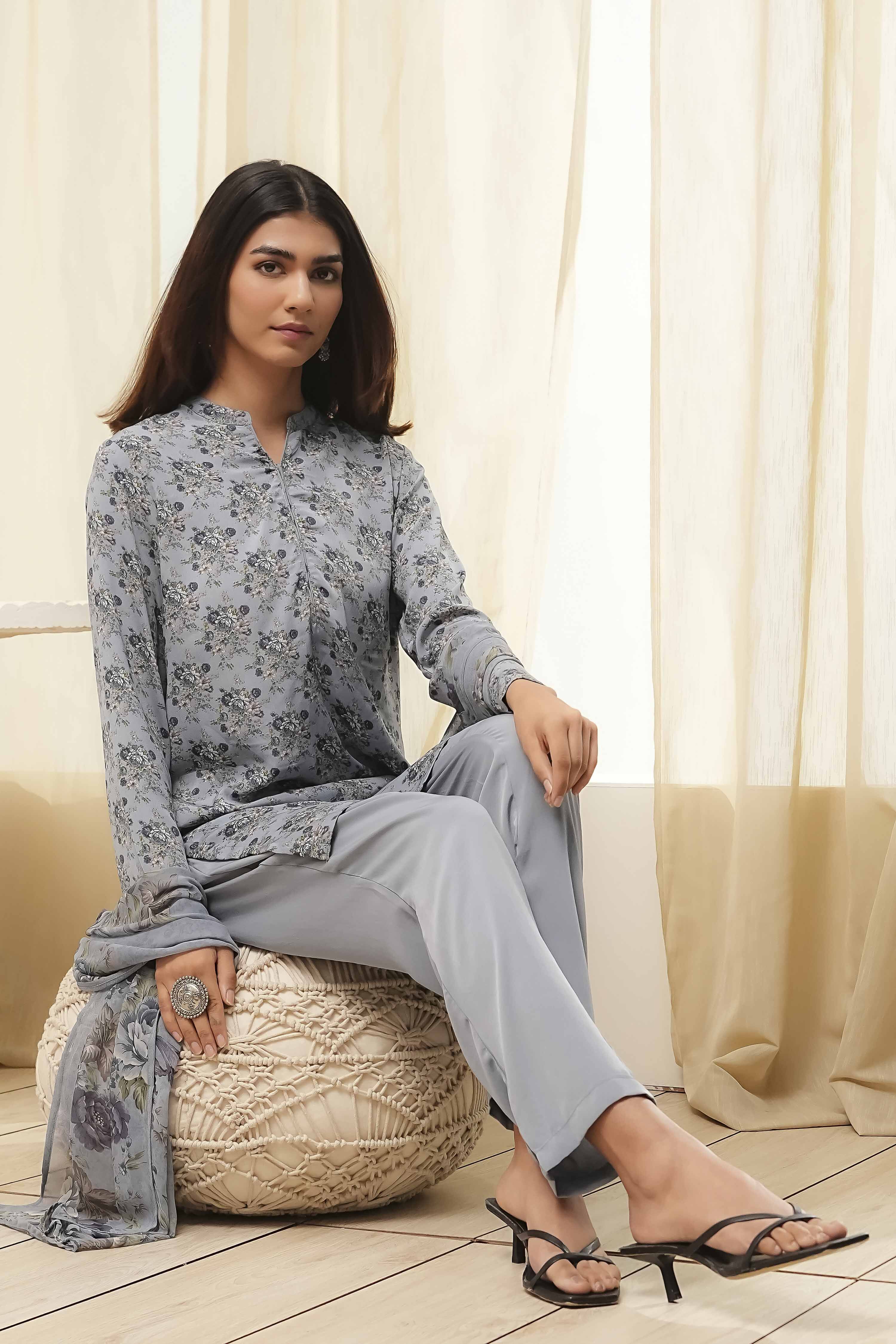 Grey Art Silk Straight Suit Set image number 0