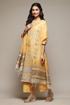 Yellow Cotton Blend Straight Yarndyed Kurta Suit Set image number 5