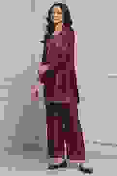 Rust Polyester Printed Kurta Pants Set image number 3