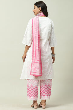 White and Pink Cotton Straight Kurta Palazzo Suit Set image number 7