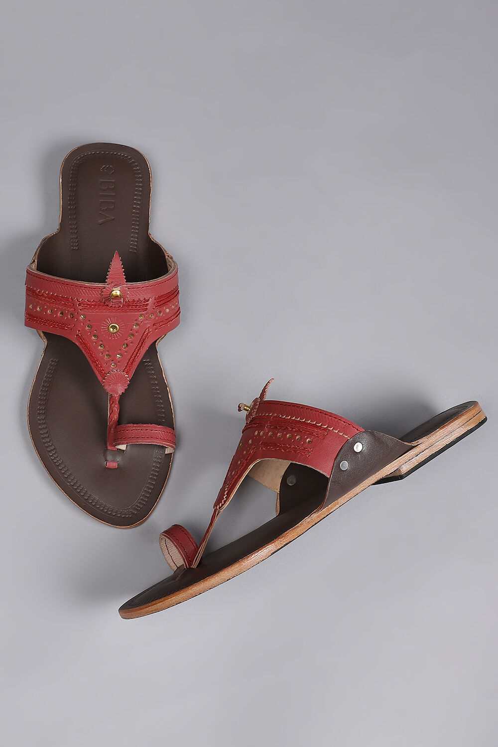 Red best sale leather sandals