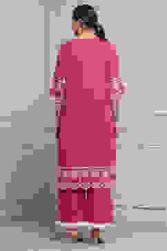Fuchsia Cotton Embroidered Straight Suit Set image number 4