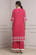 Fuchsia Cotton Embroidered Straight Suit Set image number 4
