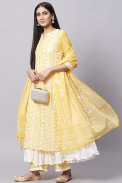 Yellow Cotton Double Layered Kurta Palazzo Suit Set image number 8