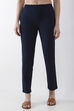 Blue Cotton Lycra Straight Pants image number 4