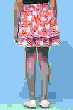 Red Printed Cambric Layered Skirt With Embroidered Waist image number 4