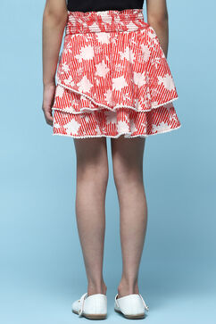 Red Printed Cambric Layered Skirt With Embroidered Waist image number 4