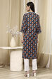 Teal Cotton Printed Straight Kurta image number 3