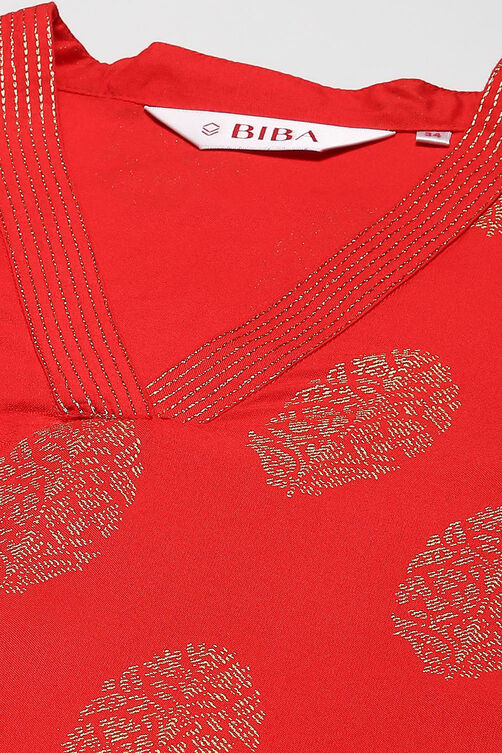 Red LIVA Straight Printed Kurta image number 1