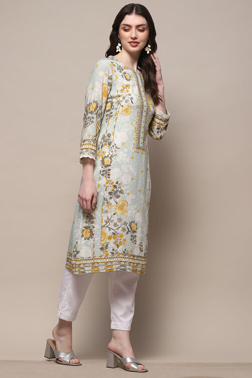 Ice Blue Rayon Straight Kurta image number 4