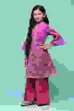 Pink & Purple Polyester Gathered Printed 2 Piece Set image number 3