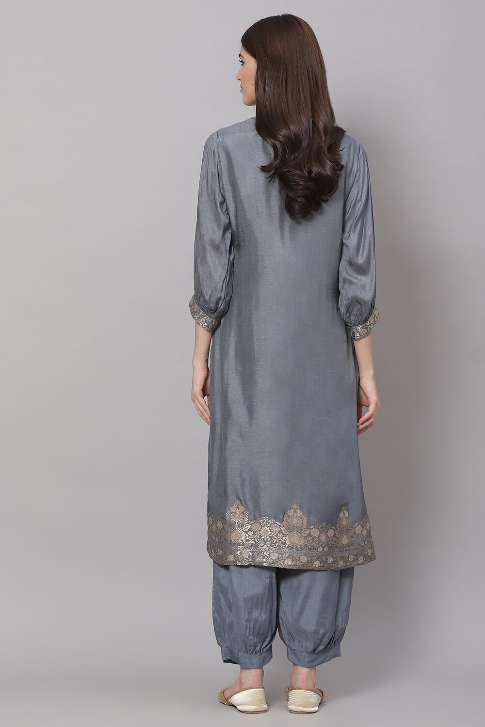 Beige Chanderi Digital Print Unstitched Suit Set image number 6