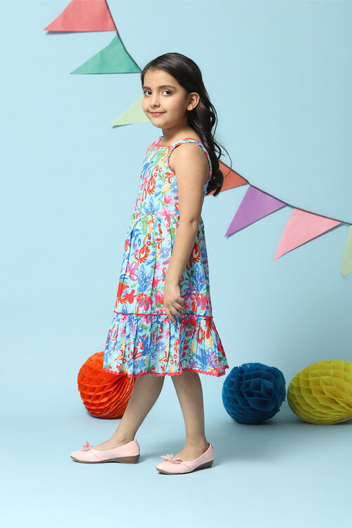 Blue Cotton Tiered Dress image number 2