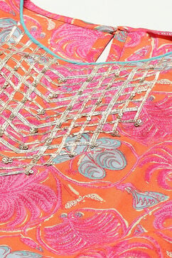 Orange Cotton Straight Kurta Garara Suit Set image number 1