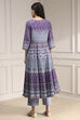 Lilac Cotton Printed Anarkali Suit Set image number 4