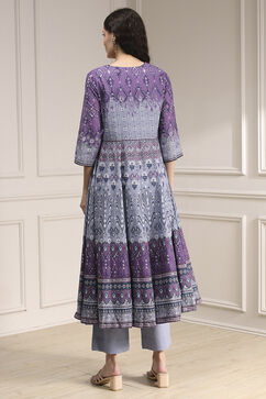 Lilac Cotton Printed Anarkali Suit Set image number 4