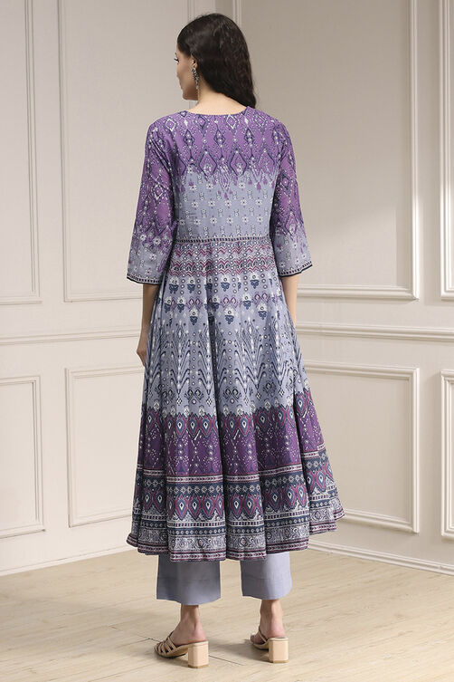 Lilac Cotton Printed Anarkali Suit Set image number 4