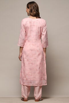 Pink Linen Unstitched Suit Set image number 6