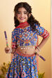 Blue Cotton Printed Kalidar Lehenga Set image number 1