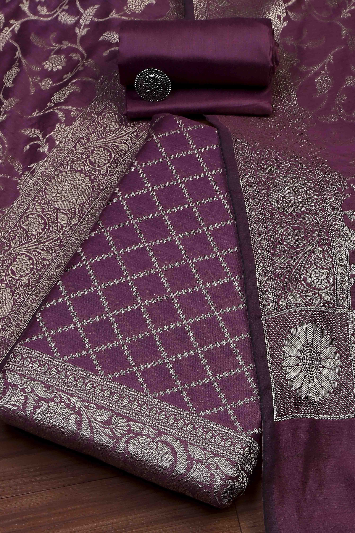 Lavender Cotton Printed Embroidered Unstitched Suit Set