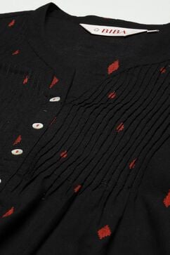 Black Printed Cotton Straight Kurta Slim Pants Suit Set image number 1