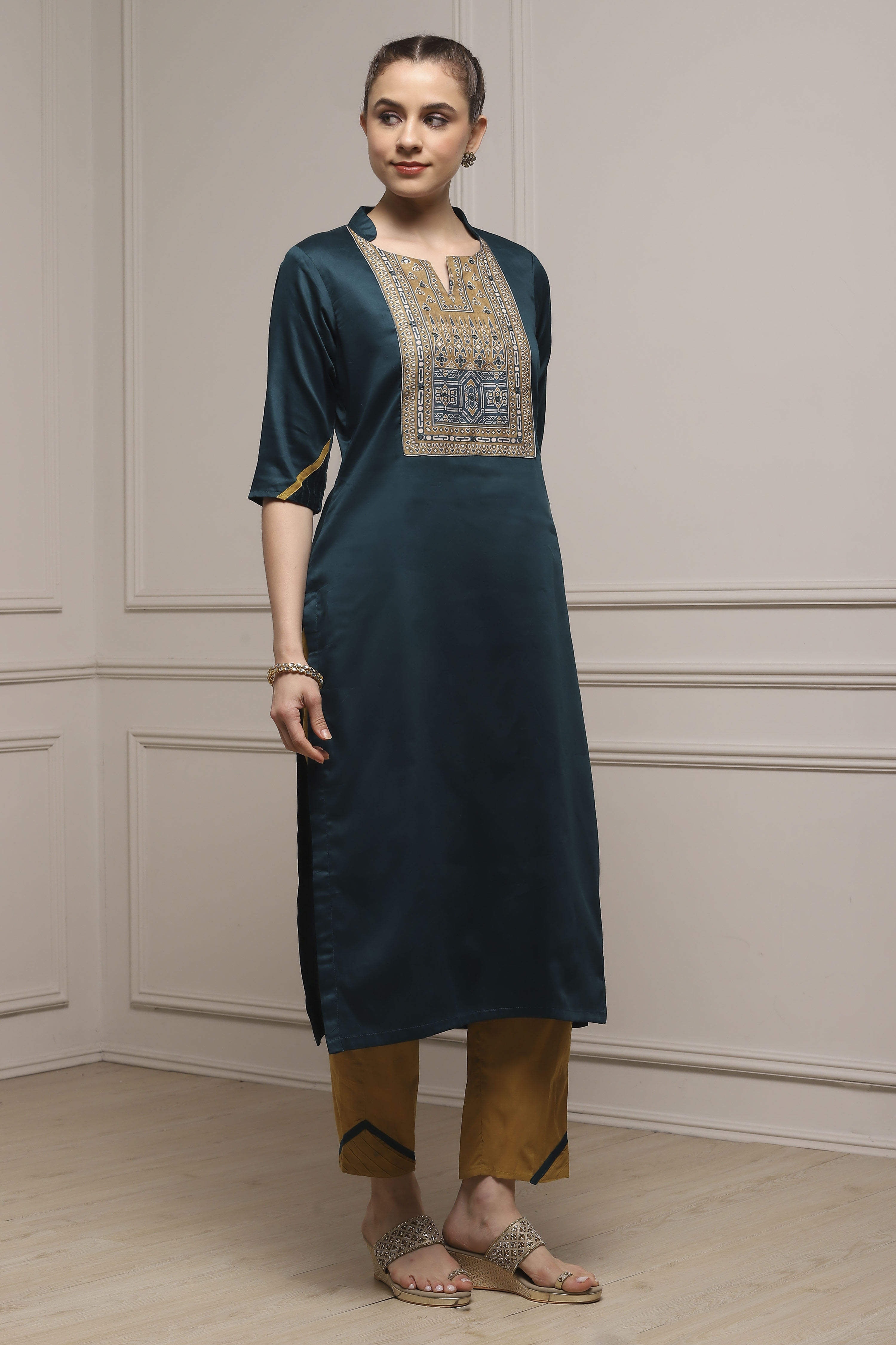 Blue Cotton Printed Embroidered Unstitched Suit Set image number 6