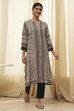 Ecru and Black Printed Straight Kurta image number 0