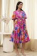 Pink Cotton Printed Flared Dress image number 4