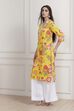 Yellow Floral Printed Straight Kurta image number 2