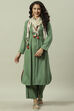 Green LIVA Straight Solid Kurta Set image number 5