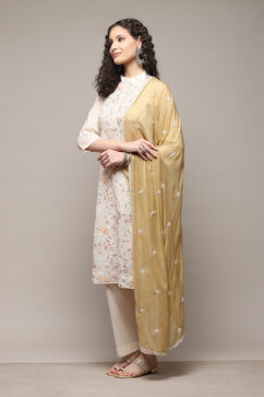 Off White Cotton Hand Embroidered Unstitched Suit Set image number 7