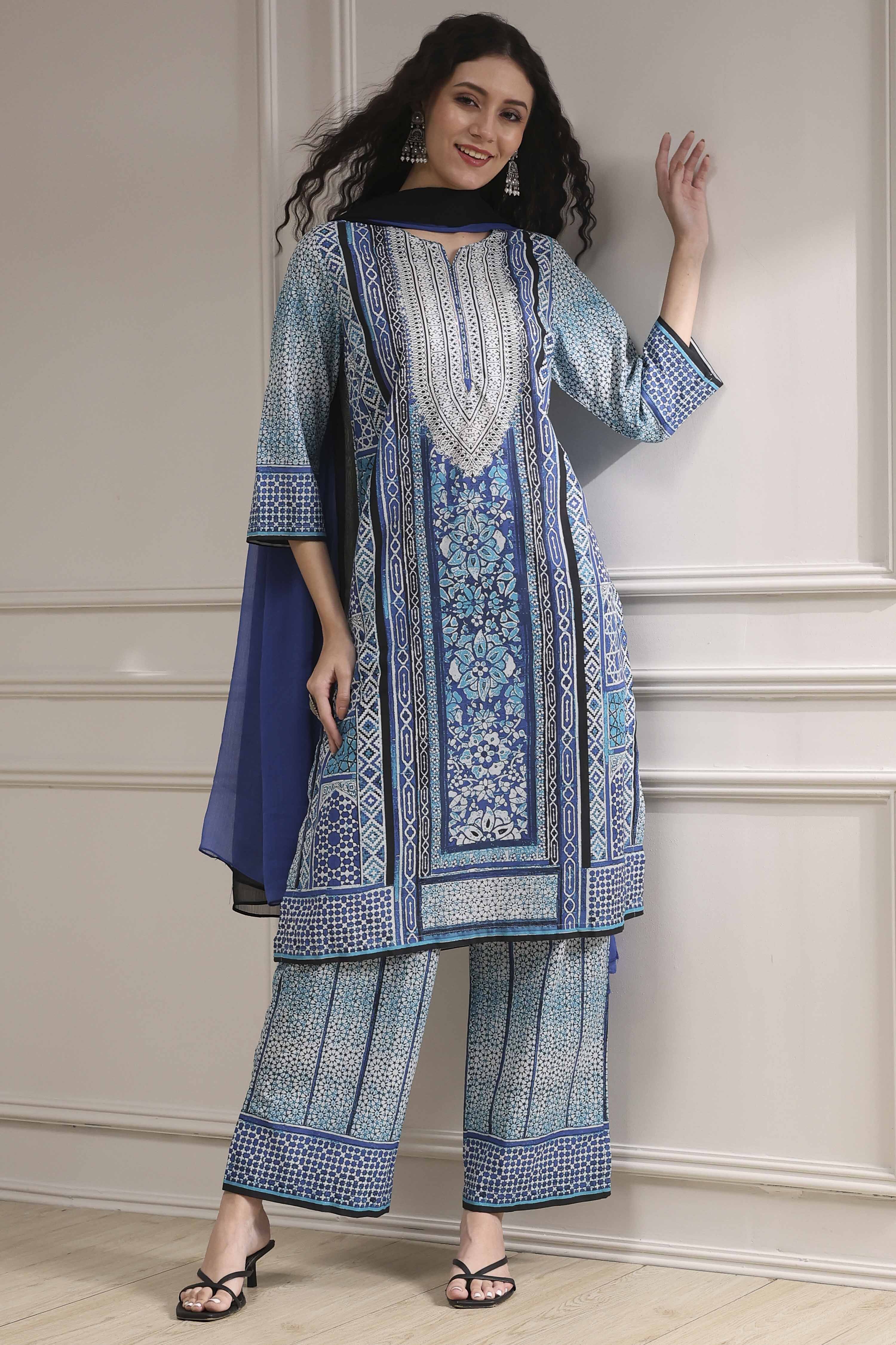 Brown Cotton Printed Straight Suit Set image number 0