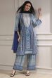 Blue Cotton Printed Straight Suit Set
